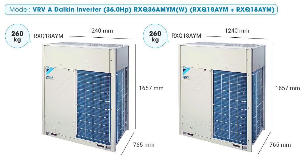 Tổ hợp dàn nóng VRV A Daikin Inverter 36.0 HP (36 Ngựa) RXQ36AMYM(W) (RXQ18AYM + RXQ18AYM) Tổ hợp dàn nóng VRV A Daikin Inverter 36.0 HP (36 Ngựa) RXQ36AMYM(W) (RXQ18AYM + RXQ18AYM)