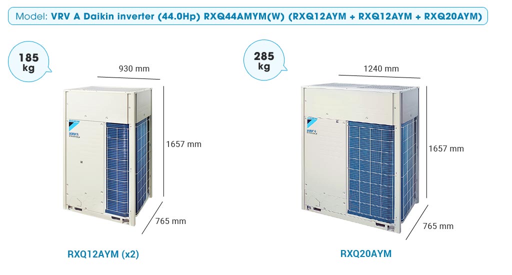 Tổ hợp dàn nóng VRV A Daikin Inverter 44.0 HP (44 Ngựa) RXQ44AMYM(W) (RXQ12AYM + RXQ12AYM + RXQ20AYM) Tổ hợp dàn nóng VRV A Daikin Inverter 44.0 HP (44 Ngựa) RXQ44AMYM(W) (RXQ12AYM + RXQ12AYM + RXQ20AYM)